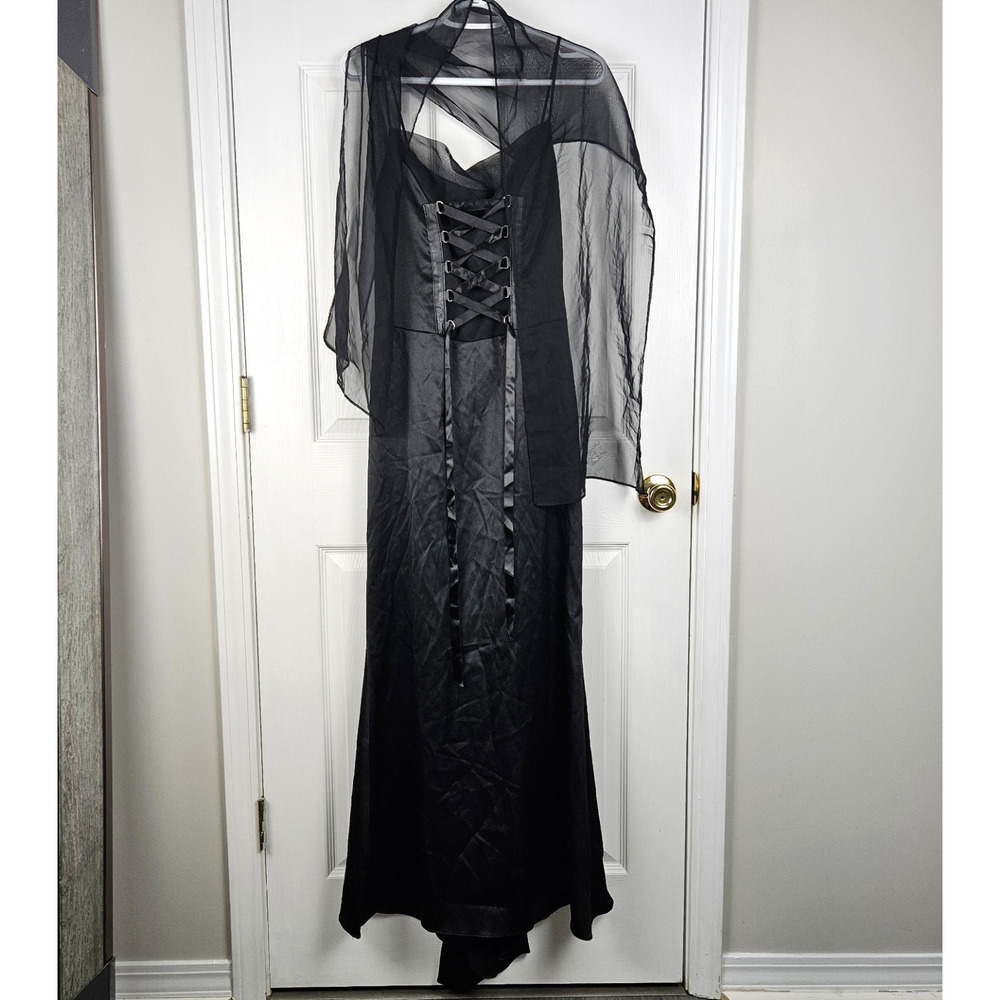 Chicas Fairycore Goth Corset Dress Size S Black Maxi USA Made Dark Vampire